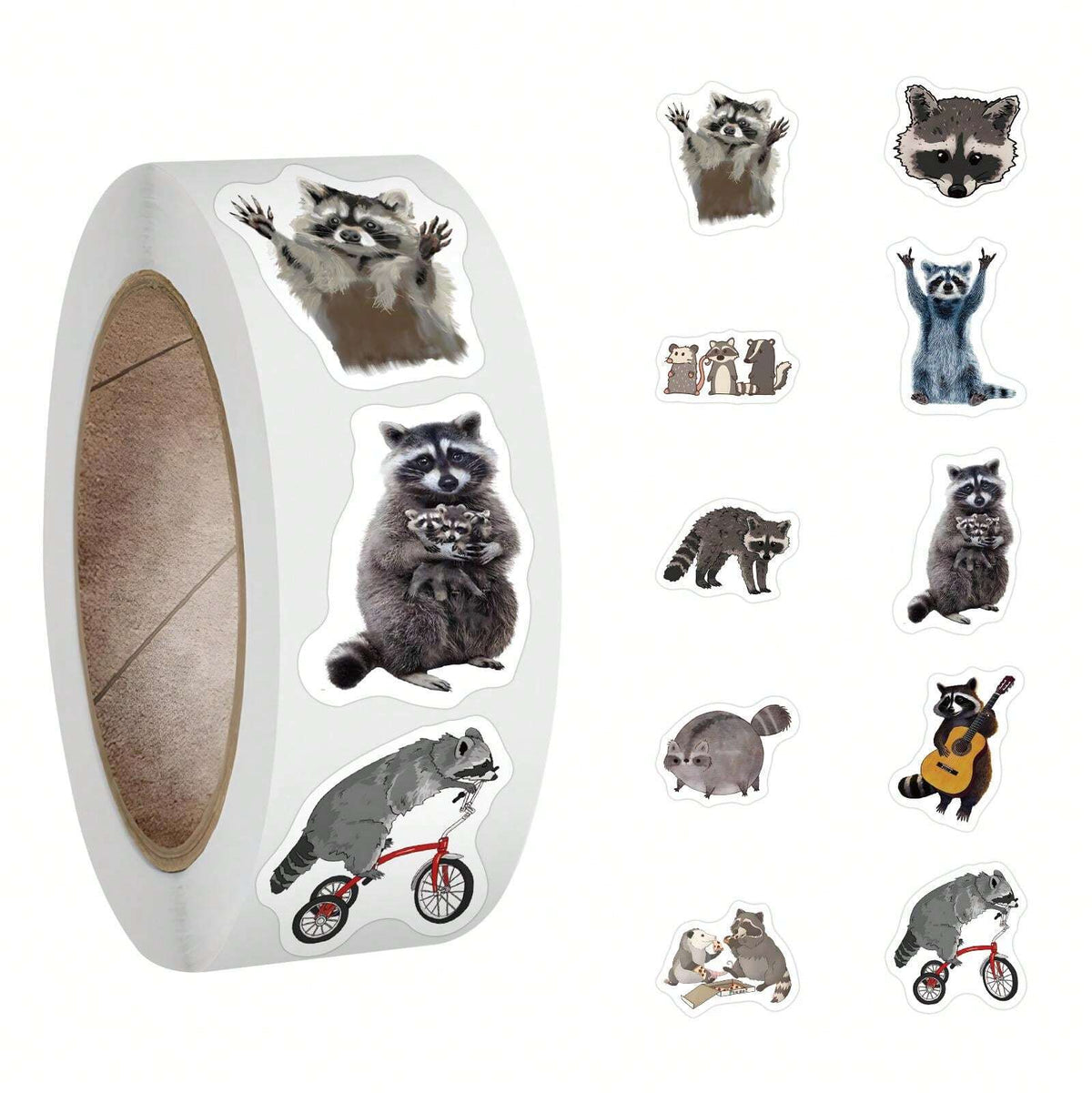 500PCS Cute Cartoon Raccoons Stickers Roll  For Scrapbook Journaling Laptop Bumper Skateboard Water Bottles Computer Phone Refrigerator Vinyl Stickers