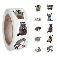500PCS Cute Cartoon Raccoons Stickers Roll  For Scrapbook Journaling Laptop Bumper Skateboard Water Bottles Computer Phone Refrigerator Vinyl Stickers