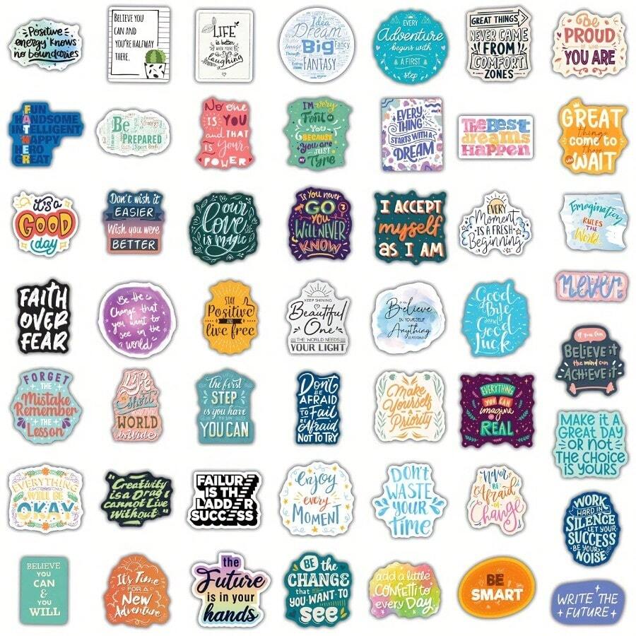 100pcs Motivational Quote Stickers Vinyl Waterproof Positive Inspirational Words For Water Bottles Book Laptop Back To School