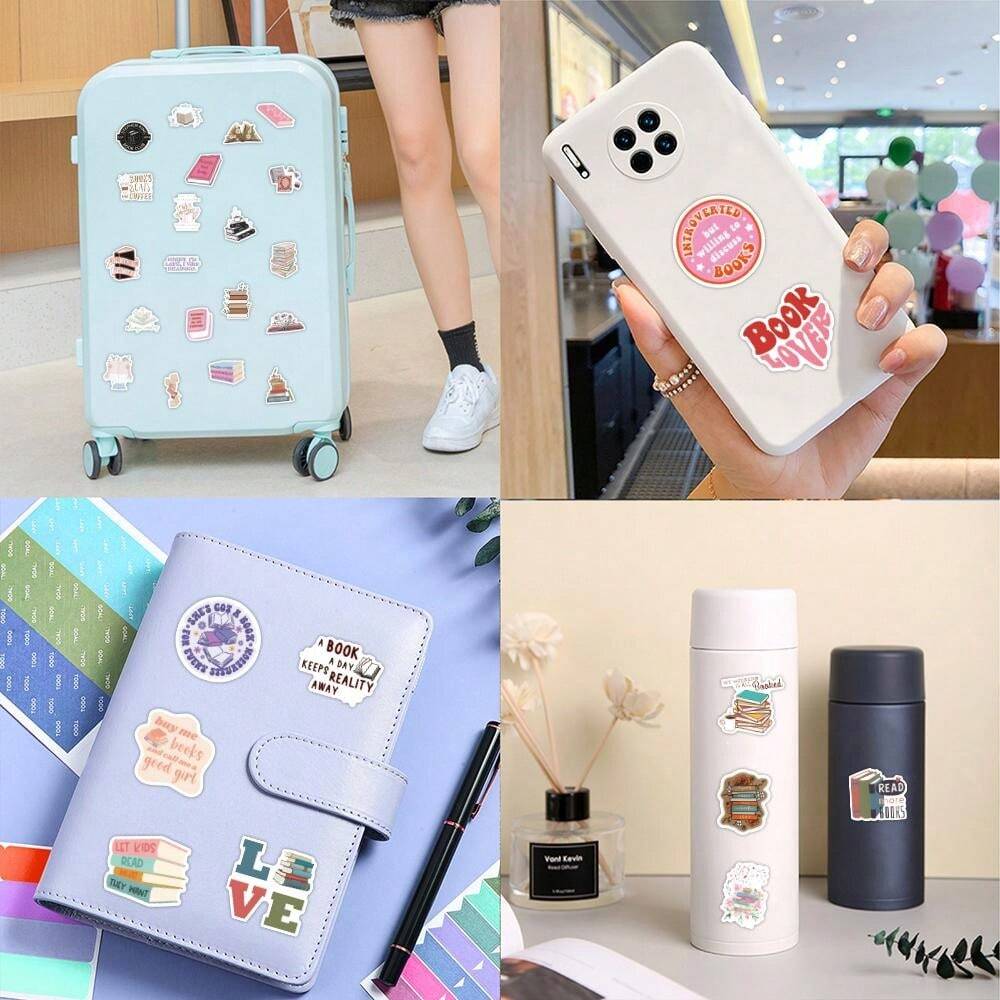 104 PCS Pink Bookish Stickers Waterproof Book Stickers waterproof vinyl sticker Aesthetic Kindle Stickers Bookish Gifts For Woman Girl for Laptop Cellphone Refrigerator Skateboard Adult Back To School