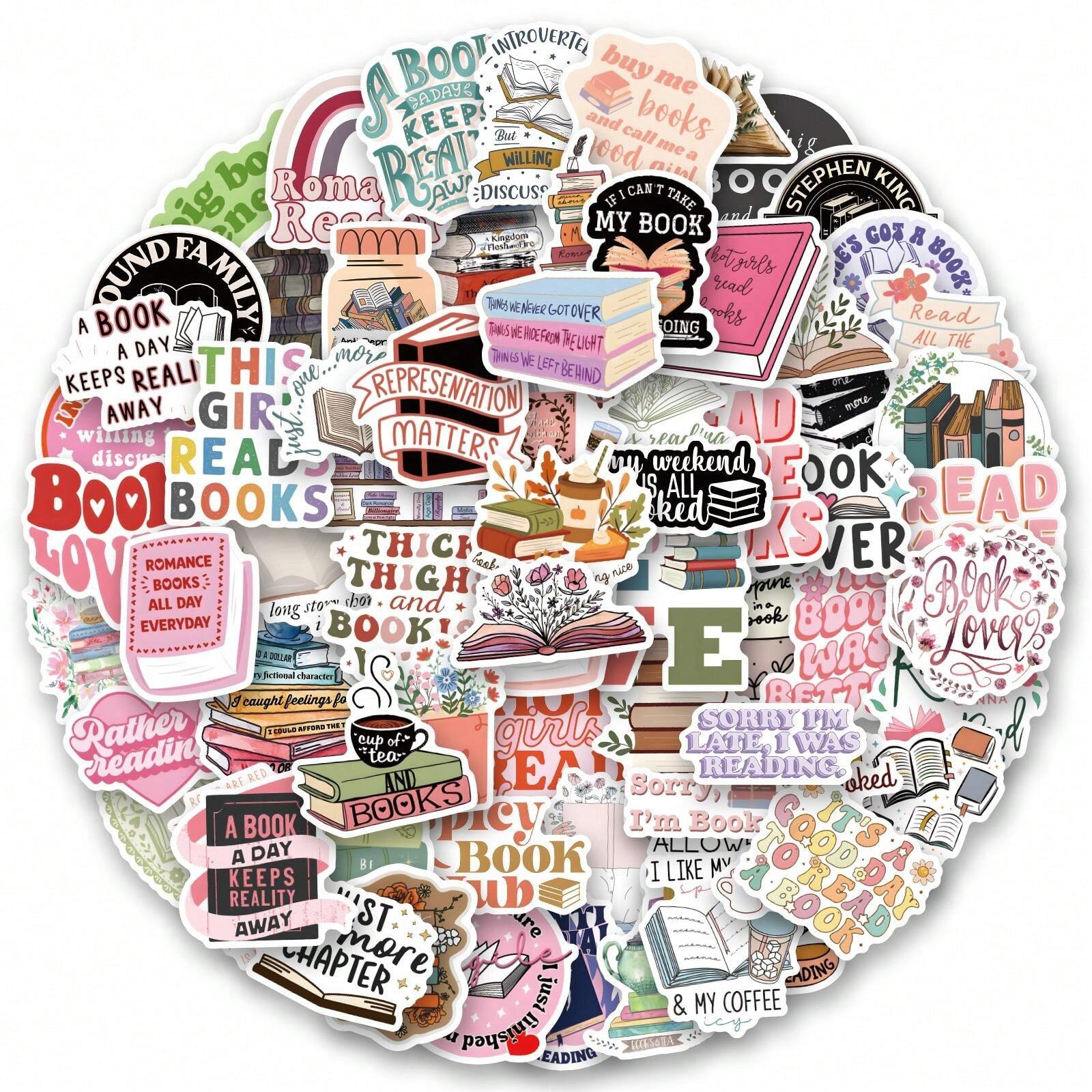 104 PCS Pink Bookish Stickers Waterproof Book Stickers waterproof vinyl sticker Aesthetic Kindle Stickers Bookish Gifts For Woman Girl for Laptop Cellphone Refrigerator Skateboard Adult Back To School