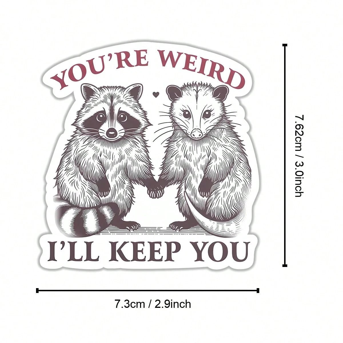 1/3PCS Funny You'Re Weird I'Ll Keep You Sticker Opossum Possum Raccoon Decal Sticker Suitable For Car Laptops Cups Tumblers Skater Sticky Note Library Bags Phones Refrigerator Vinyl Waterproof Sticker、