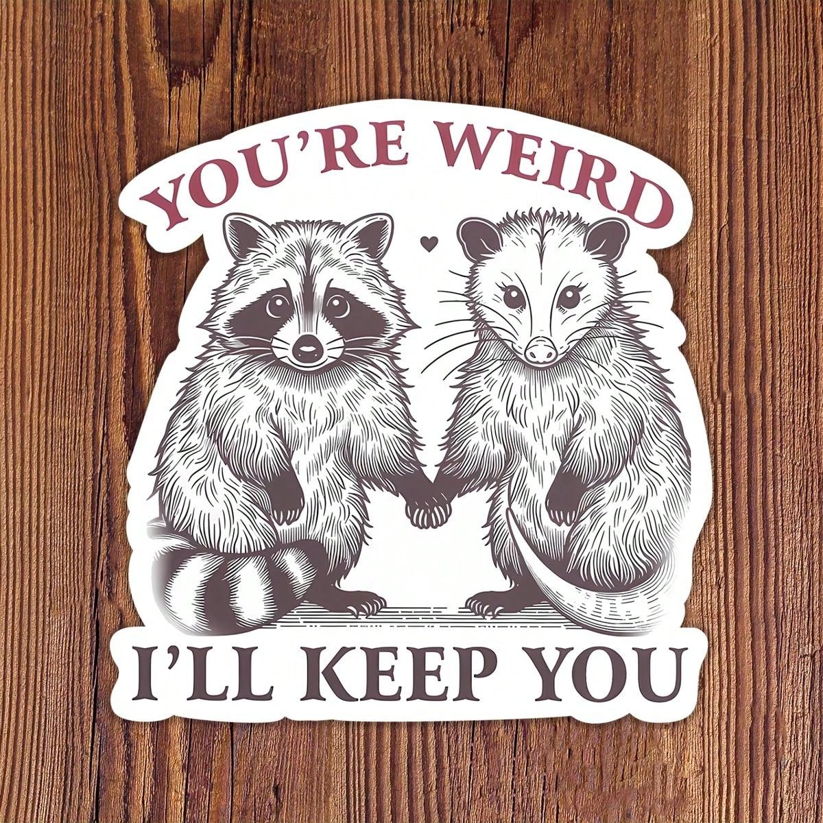 1/3PCS Funny You'Re Weird I'Ll Keep You Sticker Opossum Possum Raccoon Decal Sticker Suitable For Car Laptops Cups Tumblers Skater Sticky Note Library Bags Phones Refrigerator Vinyl Waterproof Sticker、