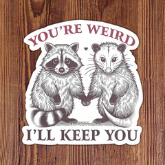 1/3PCS Funny You'Re Weird I'Ll Keep You Sticker Opossum Possum Raccoon Decal Sticker Suitable For Car Laptops Cups Tumblers Skater Sticky Note Library Bags Phones Refrigerator Vinyl Waterproof Sticker、