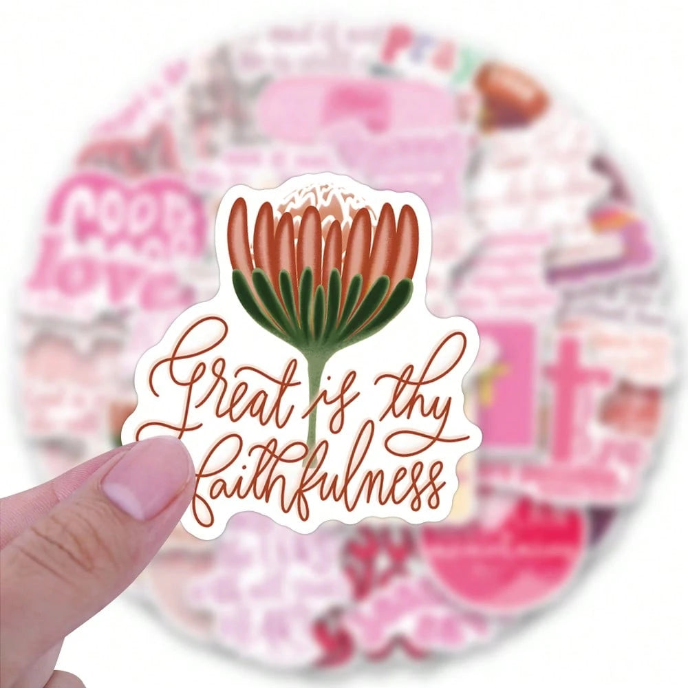 50PCS Pink Bible Jesus Stickers Aesthetic Vinyl Stickers Waterproof Decals for Scrapbook Journaling Laptop Bumper Skateboard Water Bottles Computer Phone