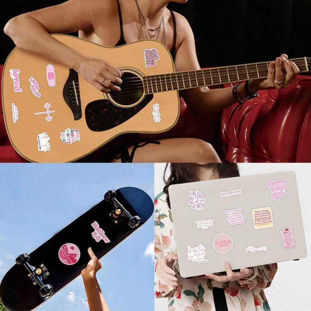 50PCS Pink Bible Jesus Stickers Aesthetic Vinyl Stickers Waterproof Decals for Scrapbook Journaling Laptop Bumper Skateboard Water Bottles Computer Phone