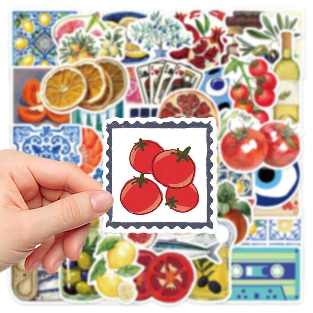 50pcs Mediterranean Style Artistic Creative Colorful Stickers Cartoon for Decoration Scrapbook Laptop Luggage Guitar Water Cup Phone Case Refrigerator