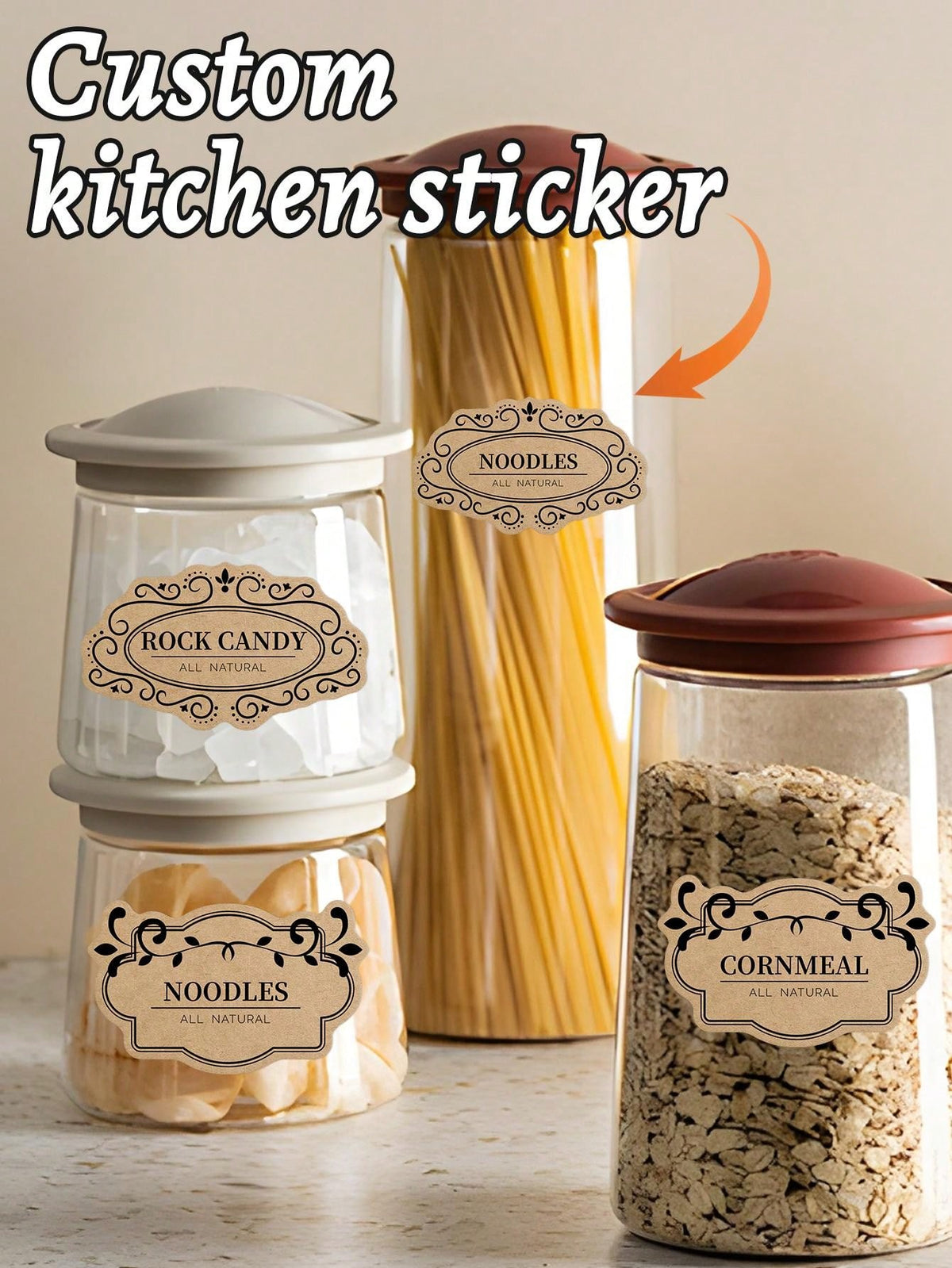 Custom Stickers Household Storage Can Condiment Bottle Storage Box l Sugar Peanut Dry Fruit Food Items Label Waterproof