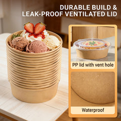 17oz 50 Sets Disposable Round Paper Bowls with Lids, Spillproof Deli Acai Salad Meal Prep Containers, Take Out Soup Snack Bowls for Lunch Camp Family
