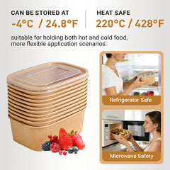 50 Sets 25oz Kraft Square Disposable Salad Bowls with Lids Microwave Safe Spillproof Takeout Containers