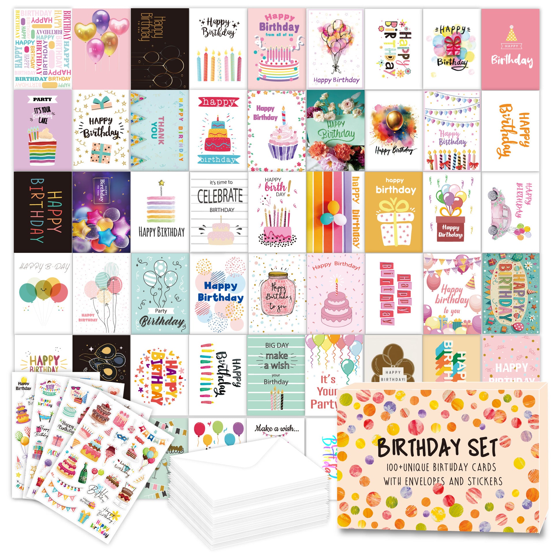 birthday card生日卡片套装100件DIY信封INS对折生日贺卡