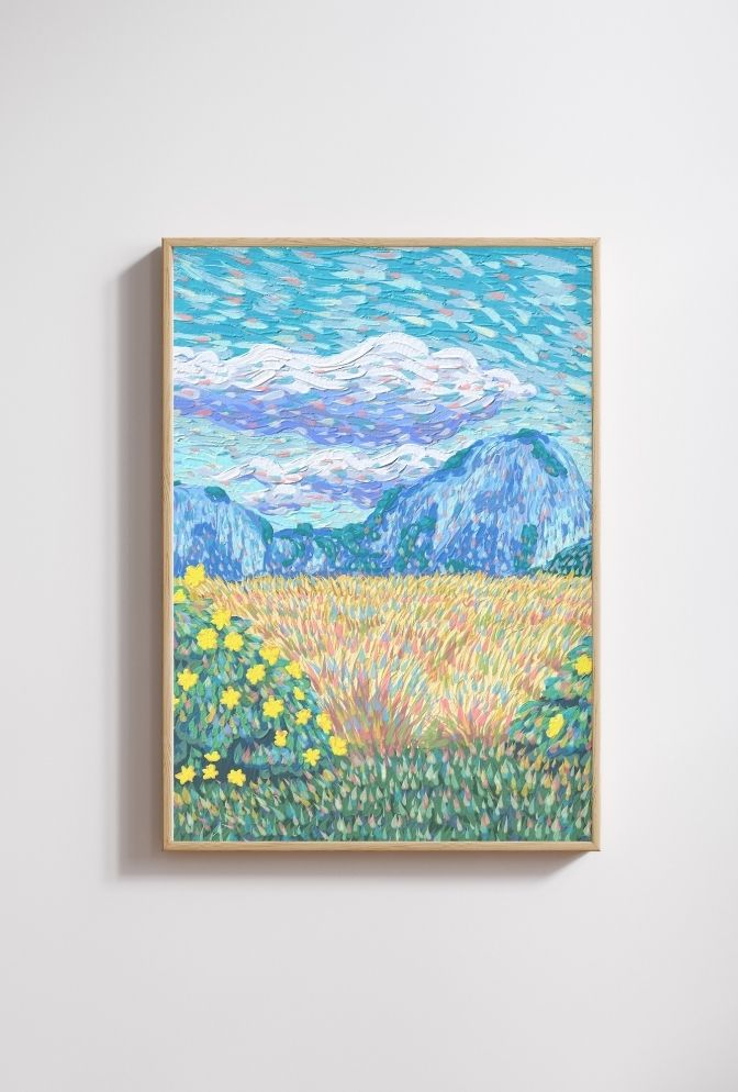 Impressionist Landscape Canvas Wall Art - Vibrant Mountain Meadow Painting