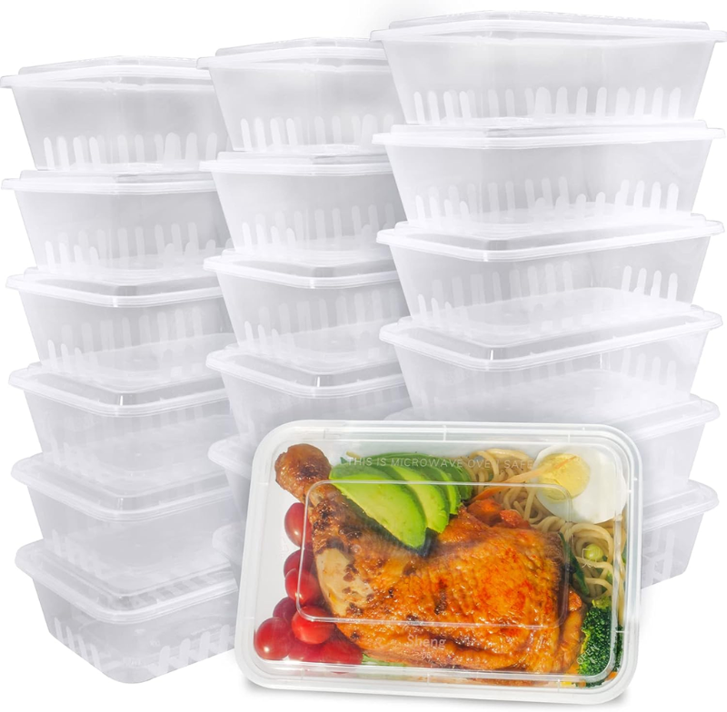 49oz Plastic Meal Prep Containers with Lids 50PK, BPA Free Disposable Food Box To Go Microwave Safe