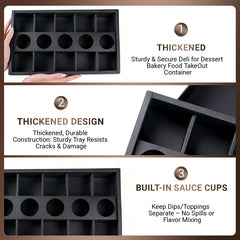 10 Sets 10-Grid Cardboard Pastry Snack Boxes with Lids, Dip Holders Oil-Proof Deli Bakery Catering Trays 15.5"x9"x2" for Party Picnic Takeout