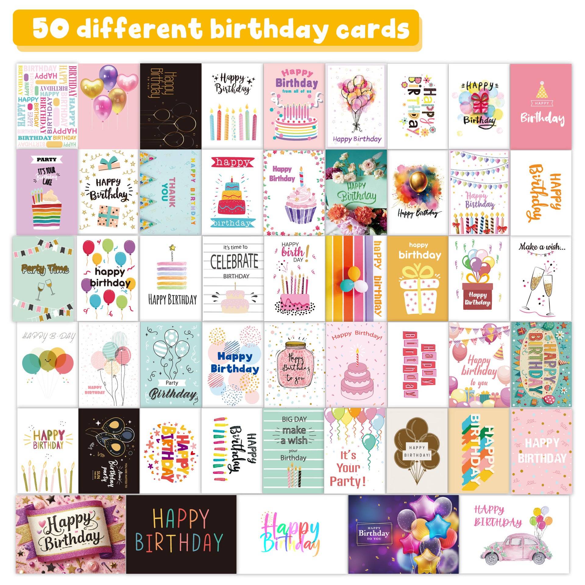 birthday card生日卡片套装100件DIY信封INS对折生日贺卡