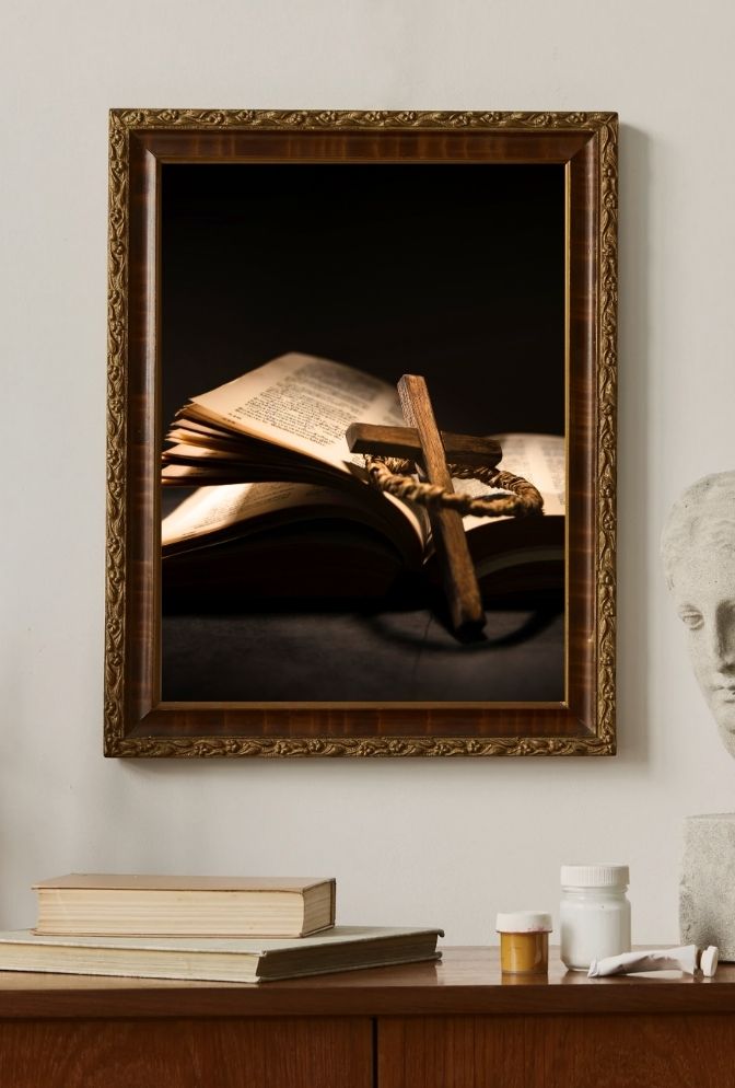 Faith & Light: Scripture Canvas Art - Cross and Open Bible
