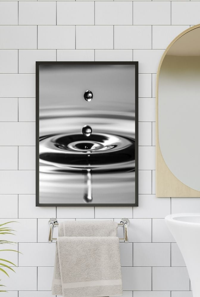 Silver Cascade: Water Drop Canvas Art