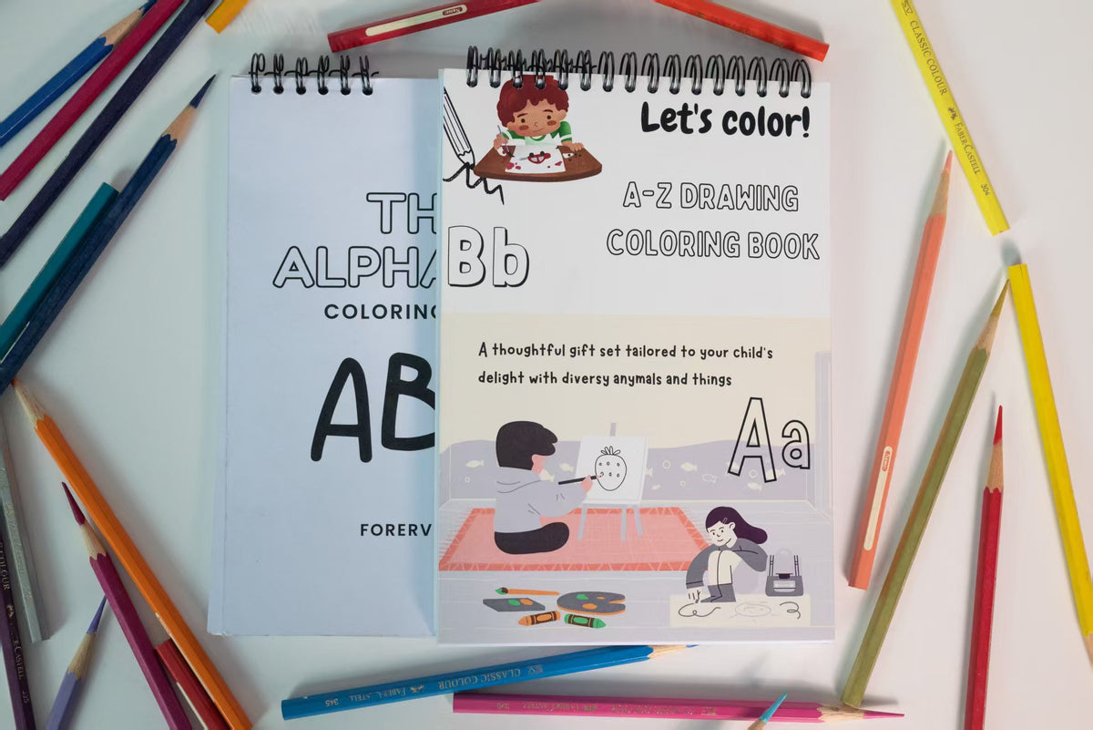 A-Z Coloring Drawing Book Including 26 letters with Relavant Objects Line Sketch