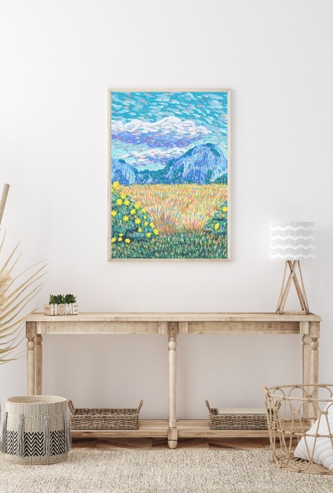 Impressionist Landscape Canvas Wall Art - Vibrant Mountain Meadow Painting