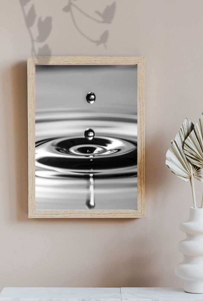 Silver Cascade: Water Drop Canvas Art