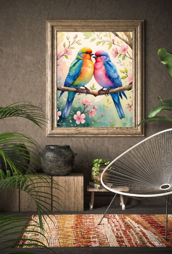 Spring Serenade: Love Birds Canvas Art