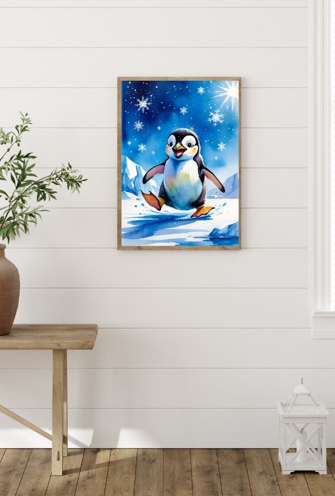 Whimsical Penguin Winter Canvas Art