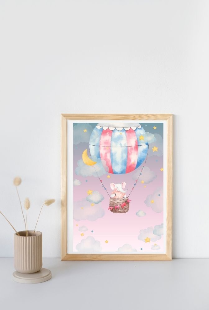 Elephant Dreams: Nursery Balloon Canvas Art