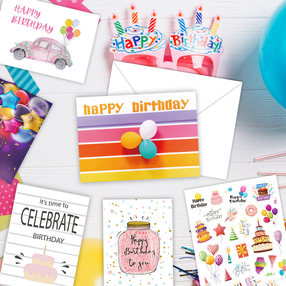 birthday card生日卡片套装100件DIY信封INS对折生日贺卡