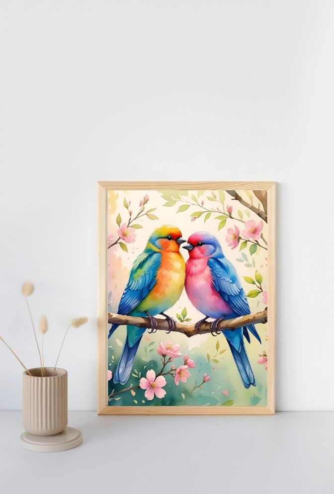 Spring Serenade: Love Birds Canvas Art