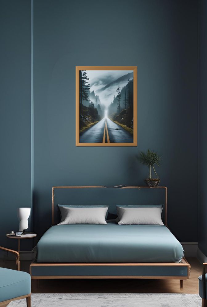 Mystic Journey Canvas Art - Foggy Road Forest Wall Decor