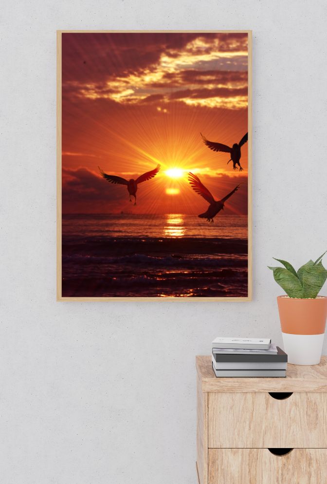Golden Flight: Beach Sunrise Canvas Art