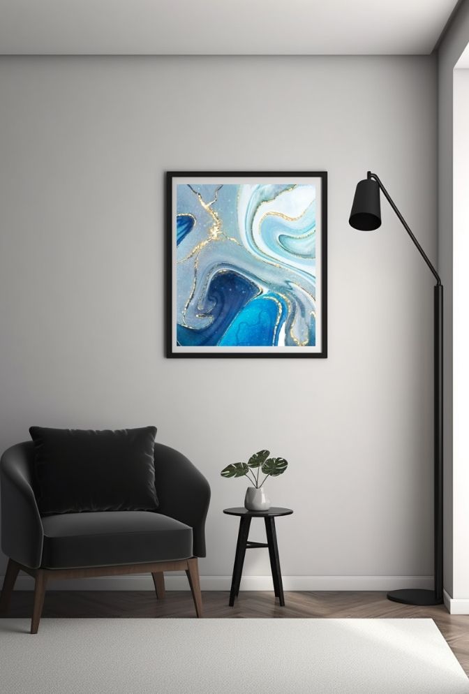 "Azure Swirls" - Large Abstract Canvas Wall Art for Living Room