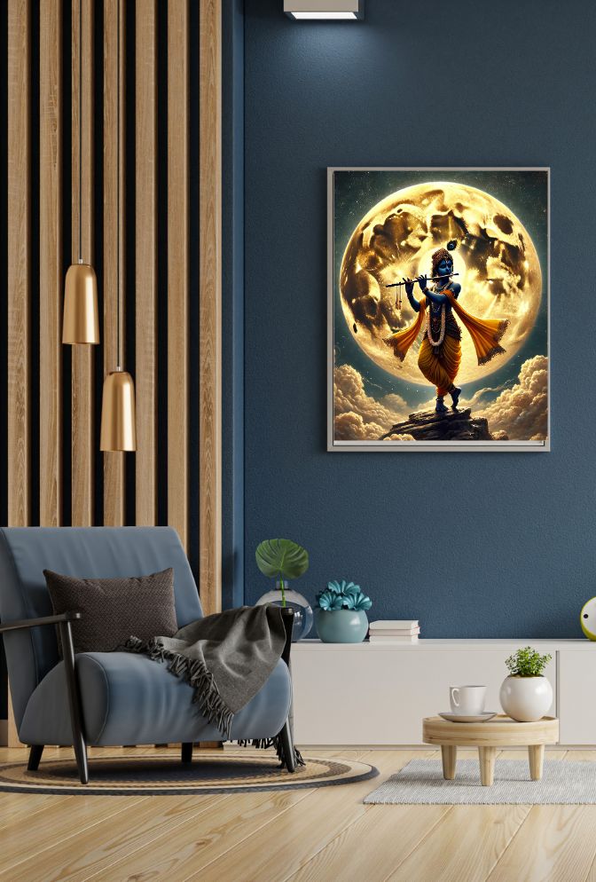Moonlit Krishna: Divine Melody Canvas Art
