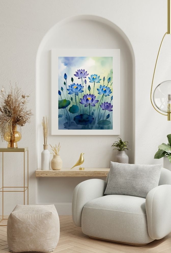 Serene Bloom: Watercolor Lotus Canvas Art