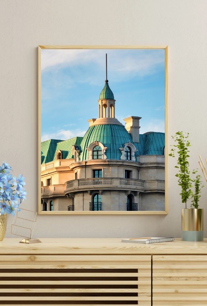 Parisian Elegance: Turquoise Dome Architectural Canvas Art