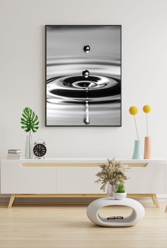 Silver Cascade: Water Drop Canvas Art