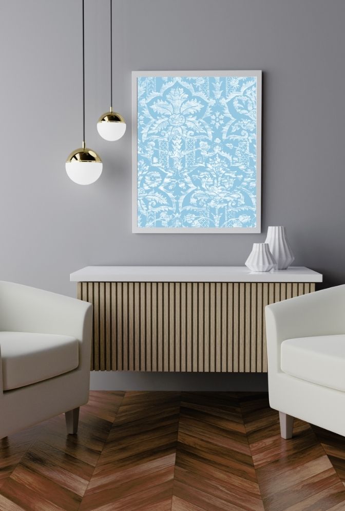 Serene Blue Damask Canvas Art