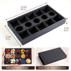 10 Sets 10-Grid Cardboard Pastry Snack Boxes with Lids, Dip Holders Oil-Proof Deli Bakery Catering Trays 15.5"x9"x2" for Party Picnic Takeout