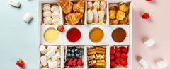 10PK 8-Compartment White Cardboard Serving Trays with Lids, Disposable Divided Catering Snack Box with Ketchup Holder 12.5x9.3x2in
