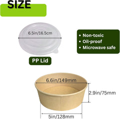 Ganfaner 34oz Disposable Paper Bowls with Lids - 50 Sets Kraft Meal Prep Containers, Microwave & Freezer Safe Spillproof To-Go Deli Boxes for Soup Salad Hot Cold Food, Lunch Picnic Catering
