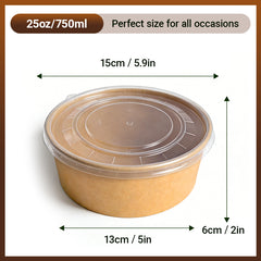 25 oz Kraft Round Salad Bowls with Lids, 50 Sets