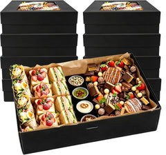 Ganfaner 8PCS Black Cardboard Grazing Box with Clear Lids - 15"x10"x3.5" Disposable Charcuterie Platter Serving Trays, BPA-Free Bakery Boxes for Cookies Cupcakes Pastries Catering Take-Out Parties