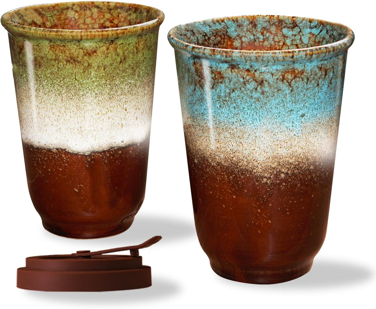 Ganfaner 13oz Ceramic Travel Coffee Mug Set - Modern Large Coffee Mugs