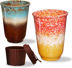 Ganfaner 13oz Ceramic Travel Coffee Mug Set with Lids - 2-Pack Stylish Reactive Glaze Portable Mug, Microwave & Dishwasher Safe, Hot or Cold Drinks, Mother's Day Birthday Gift