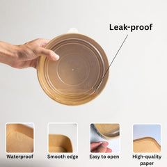Ganfaner 34oz Disposable Paper Bowls with Lids - 50 Sets Kraft Meal Prep Containers, Microwave & Freezer Safe Spillproof To-Go Deli Boxes for Soup Salad Hot Cold Food, Lunch Picnic Catering