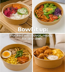 Ganfaner 34oz Disposable Paper Bowls with Lids - 50 Sets Kraft Meal Prep Containers, Microwave & Freezer Safe Spillproof To-Go Deli Boxes for Soup Salad Hot Cold Food, Lunch Picnic Catering