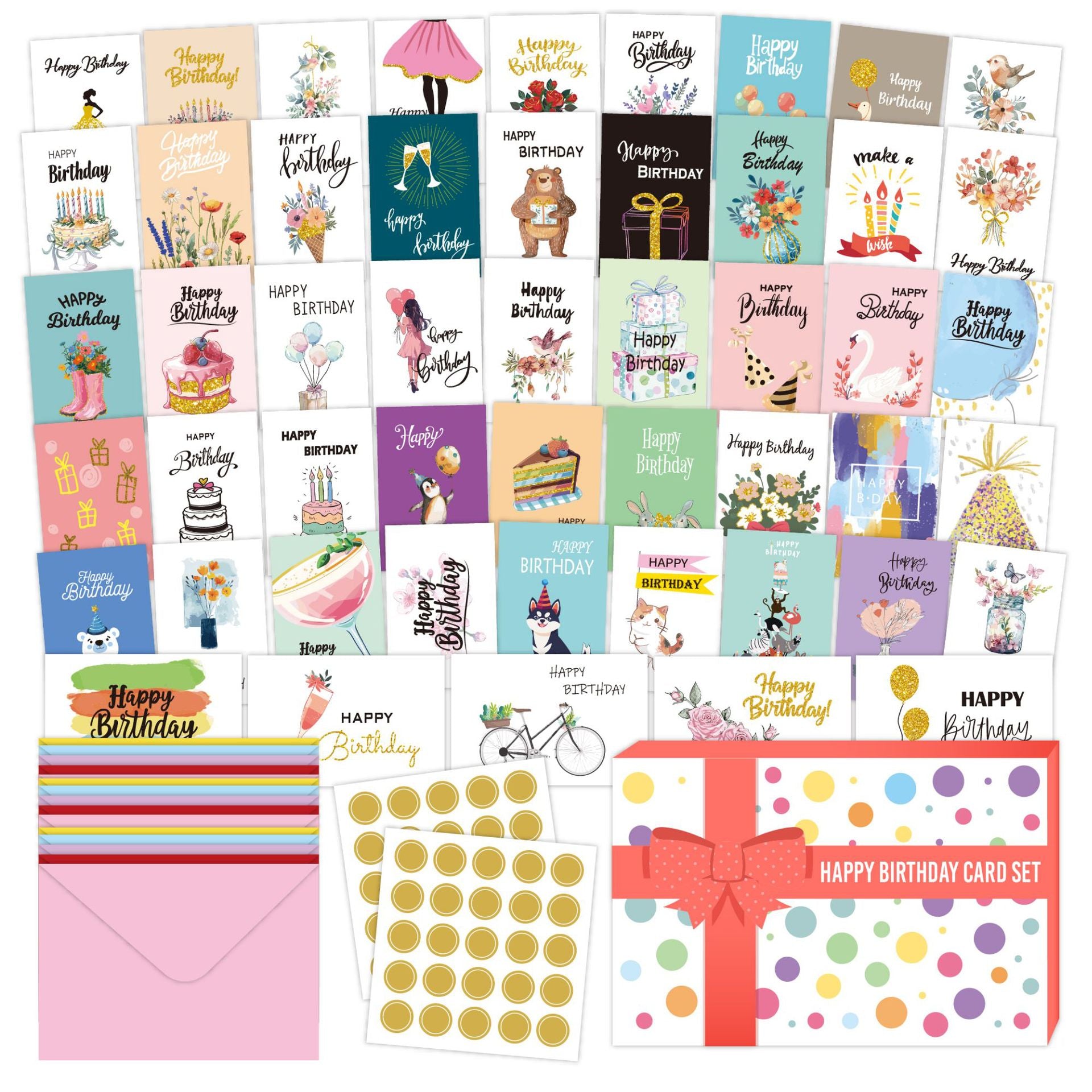 birthday card生日卡片套装100件DIY信封INS对折生日贺卡