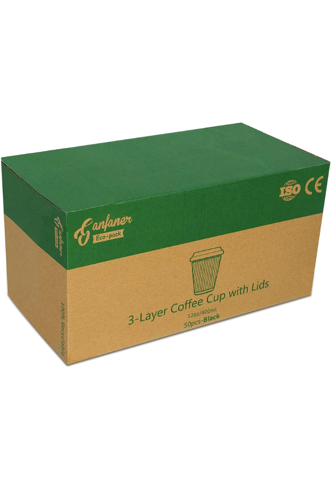 Ganfaner 12oz 100 Sets Disposable Coffee Cups with Lids & Sleeves