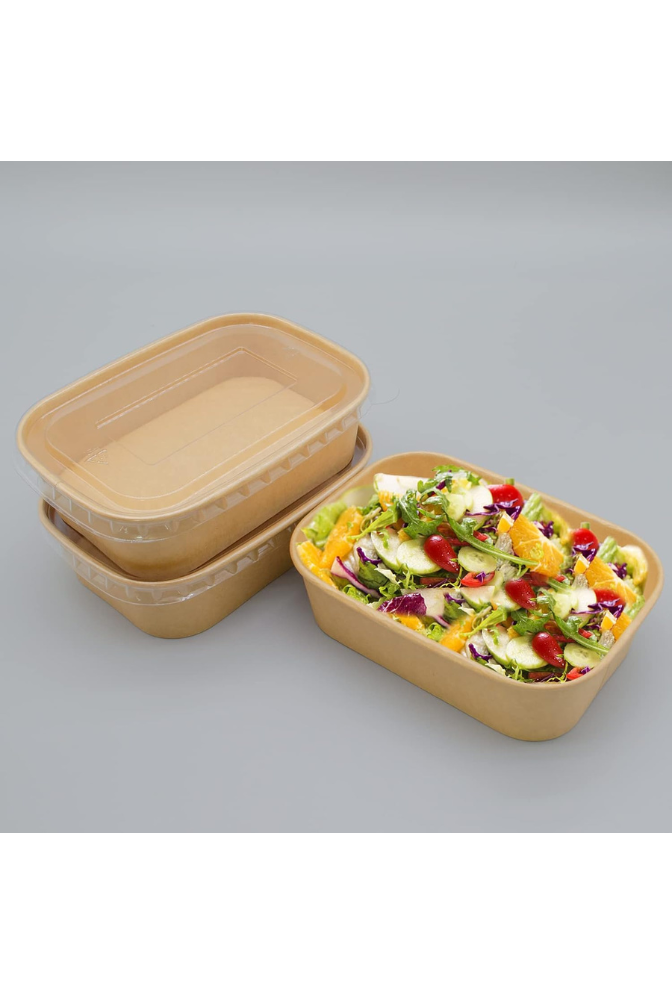 Ganfaner 50 Sets Disposable Kraft Paper Salad Bowls with Lids