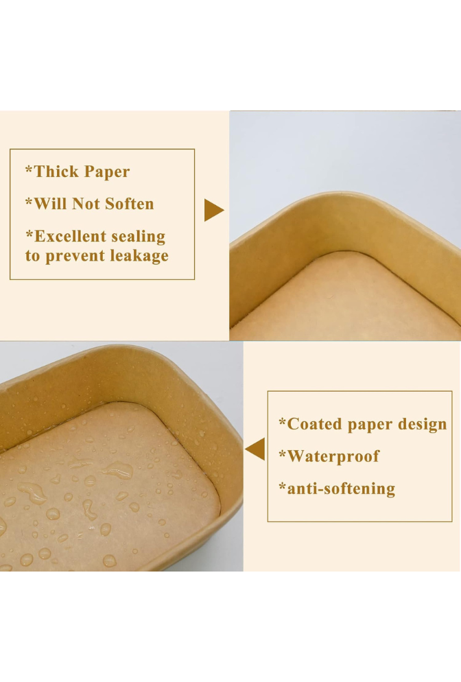 Ganfaner 50 Sets Disposable Kraft Paper Salad Bowls with Lids